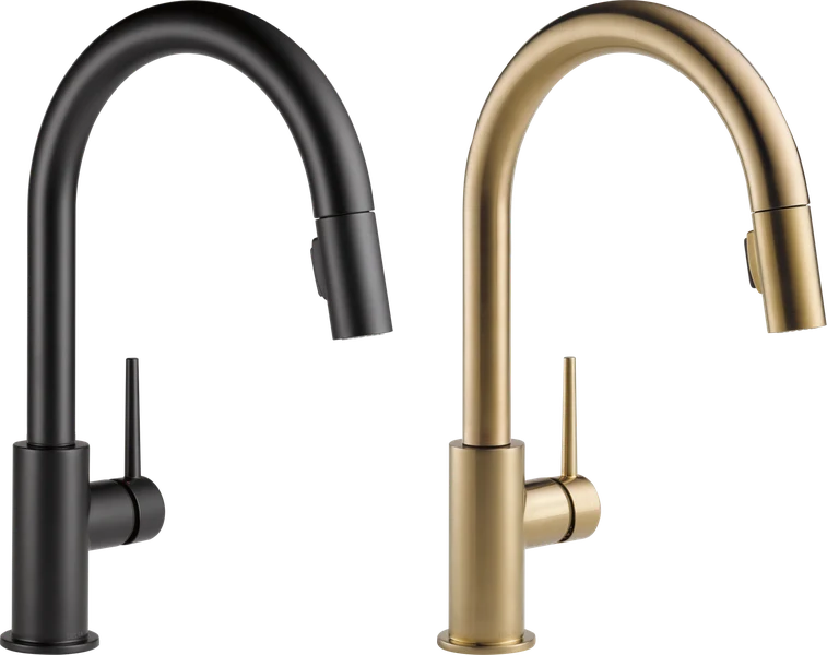 Delta kitchen faucets in matte black and champagne bronze