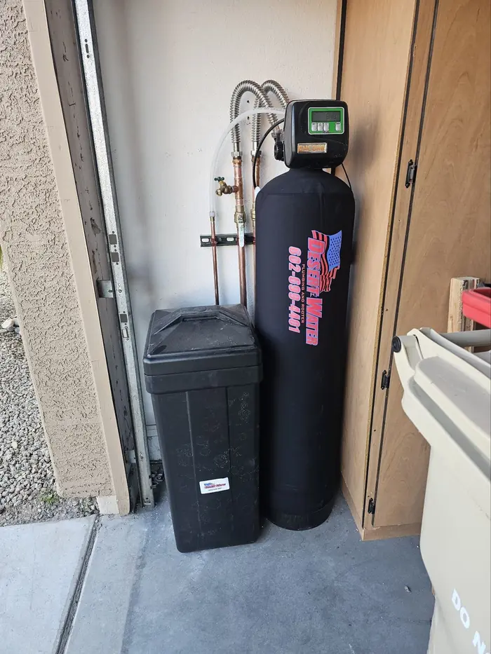 Desert Water softener install in a garage